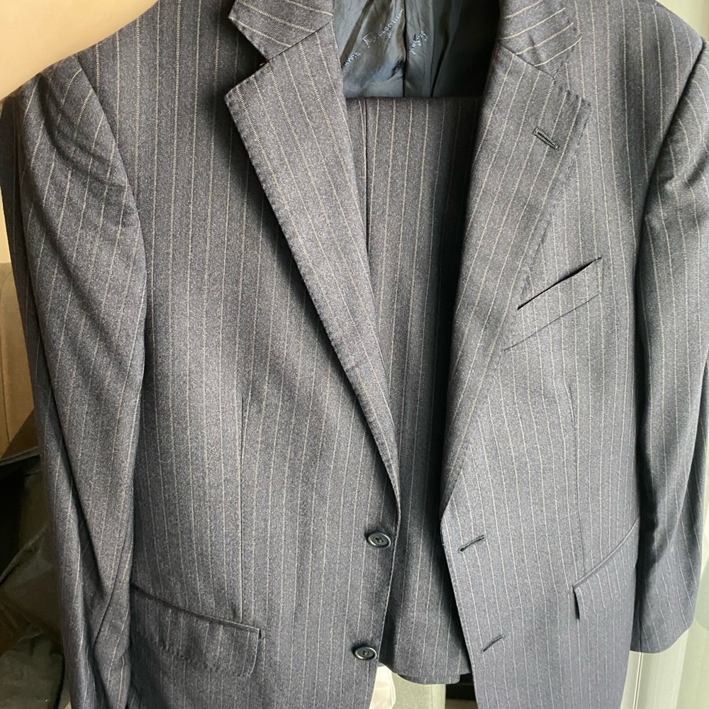 Salvatore Ferragamo Navy Pinstripe Men's Suit